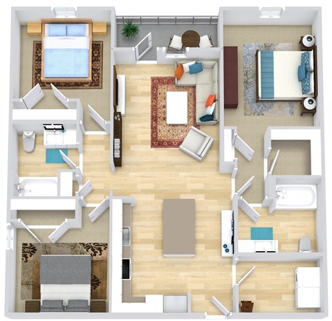 Floor plan for 3 beds, 2 baths, 1248 sqft